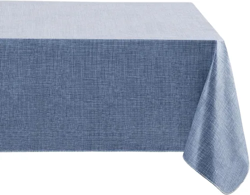 Vista 2 de Elrene Home Fashions - Mantel de vinilo con respaldo de franela inspirado en lino Monterey, resistente al agua y a las manchas, 52 pulgadas X 52 Azul