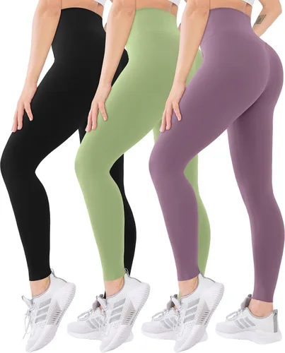 Vista 20 de Blisset - Paquete de 3 leggings de cintura alta para mujer con bolsillos, pantalones suaves y activos para control de abdomen, ideales para yoga