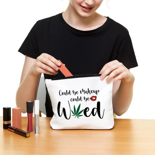 Vista 4 de Fokongna Bolsa de Maquillaje Divertida de Marihuana, Regalos divertidos para mejor amiga, Regalos de Broma para mujeres, Regalo de Viaje