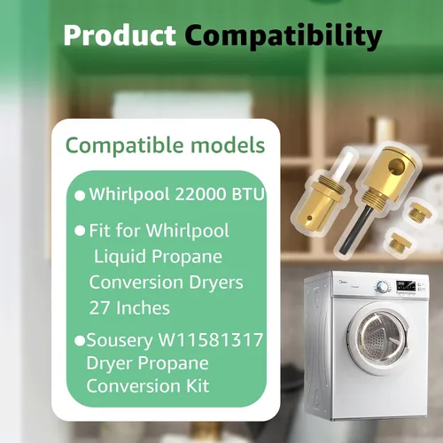 Vista 5 de W11581317 Kit de conversión de propano para secadora Whirlpool 20000 BTU/Hr Gas natural a propano líquido Secadores de conversión de 27 pulgadas