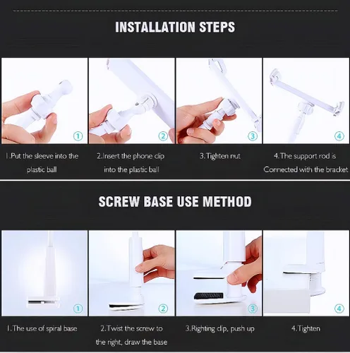 Vista 2 de Soporte de teléfono para tableta de cuello de cisne para cama. Soporte flexible ajustable para teléfono celular, soporte de abrazadera de clip