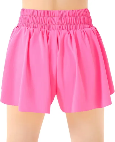 Vista 2 de Pantalones cortos fluidos de mariposa con bolsillo 2 en 1, pantalones cortos atléticos para correr, para niñas, niños, entrenamiento activo