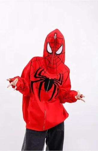 Vista 2 de Sudadera con capucha de Spider Hip Hop Spiderweb con cremallera completa, estilo punk