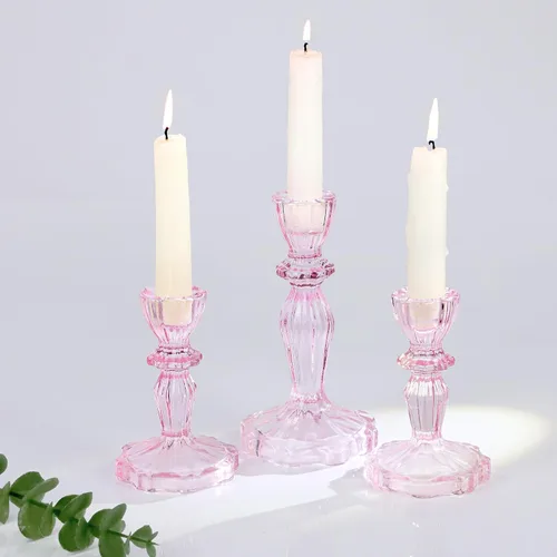 Vista 11 de Juego de 3 portavelas de cristal, diseño de rayas ámbar para centro de mesa, decoración del hogar, boda y fiesta