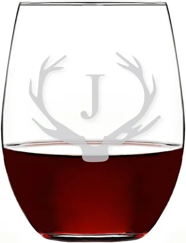 Vista 29 de Antler Initial - Copa de vino sin tallo (15 onzas, letra B, 4 unidades)