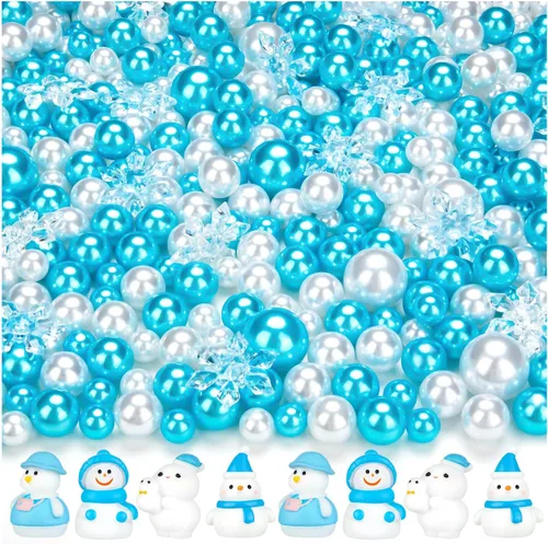 Vista 2 de 100 piezas de relleno de jarrón de Navidad, rellenos de jarrón flotante de nieve azul y blanca para centros de mesa y decoración 100 azul y blanco