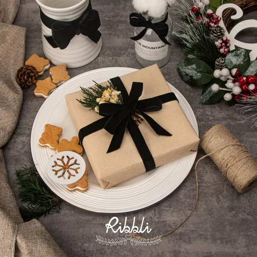 Vista 3 de Ribbli - Cinta de terciopelo negro de 1 pulgada, carrete continuo de 25 yardas, cinta de Navidad negra para envoltorios de regalos, manualidades