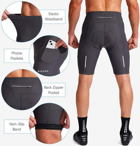 Vista 5 de Bikewa Pantalones cortos de ciclismo para hombre con acolchado 3D ropa interior de ciclismo para montar en carretera MTB bicicleta UPF 50 bolsillos