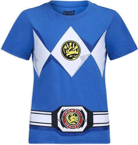 Vista 2 de Hasbro Power Rangers - Conjunto de camisa de manga corta y pantalones deportivos para niños pequeños, negrorojo o azulazul marino