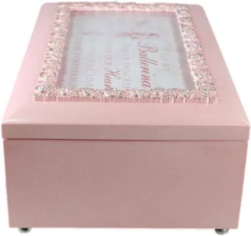 Vista 2 de Ebros Gift Cottage Garden To My Ballerina You've Danced Into Our Hearts Burlwood rosa con flores Scrollwork Barinket Wind Up Caja de música