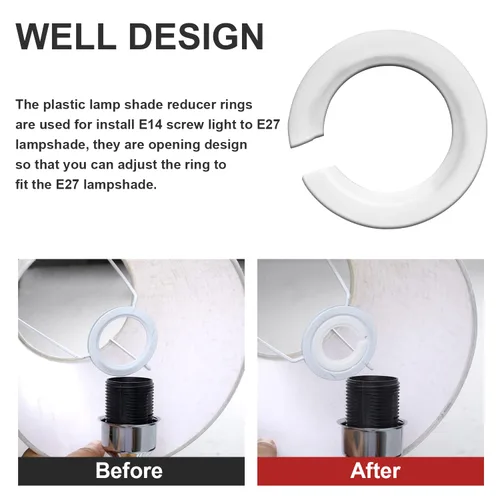 Vista 3 de Anillo adaptador de pantalla de lámpara E27 a E14, paquete de 6 anillos reductores de pantalla de lámpara con tornillo E27, convertidor de pantalla