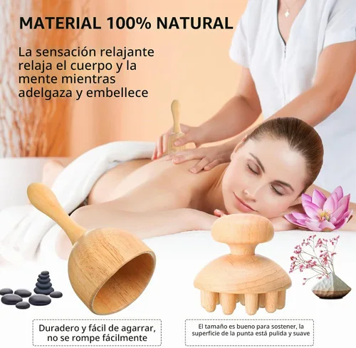 Vista 6 de Chumia 10 piezas de herramientas de masaje de madera, kit de maderoterapia de madera, herramientas de terapia, rodillo de masaje, drenaje linfático