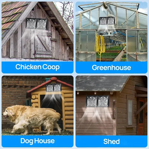 Vista 8 de DC HOUSE Ventilador solar de 20 W para gallineros, invernaderos, cobertizos, casas de mascotas y ventanas, impermeable, fácil de usar, fácil