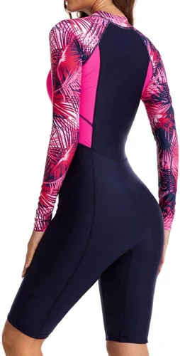 Vista 5 de Traje de baño de una pieza de manga larga para mujer, traje de baño de manga larga hasta la rodilla, traje de baño deportivo para surf
