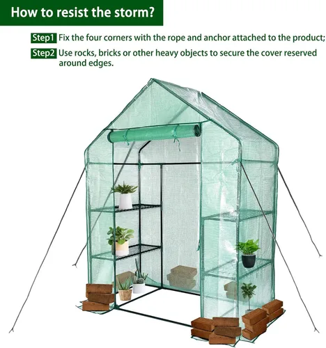 Vista 7 de Invernadero portátil para exteriores, casa de plantas de 56x30x76 con Verde