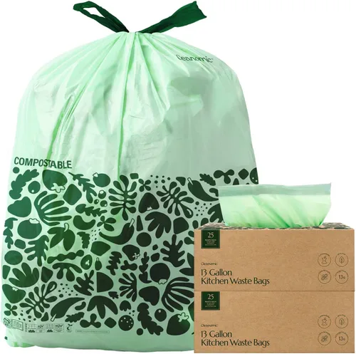 Vista 8 de Bolsas de basura compostables* Cleanomic con cordón (13 galones, 25 unidades, altas), certificadas BPI para compost de cocina