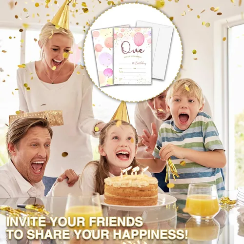 Vista 4 de Invitaciones para fiesta de primer cumpleaños, invitaciones de cumpleaños con purpurina de globo, invitaciones de cumpleaños de doble cara