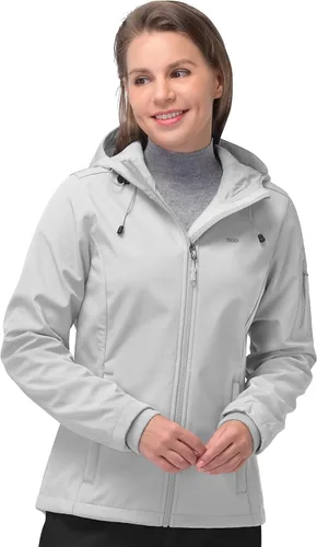 Vista 10 de 33,000ft Chaqueta de softshell para mujer, chaqueta cálida con forro polar, ligera con capucha, impermeable, para senderismo al aire libre Rojo Berry
