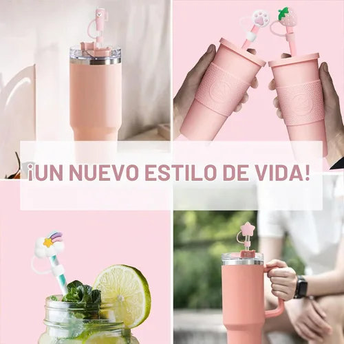 Vista 6 de 8 fundas de popote compatibles con vasos Stanley de 30 y 40 onzas, protectores de tapas reutilizables con puntas de silicona para vasos de 0.4
