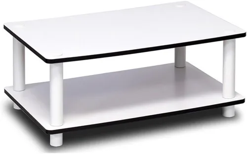 Vista 3 de Furinno 11172 Mesa de centro Just de 2 niveles sin herramientas, color blanco con tubo blanco