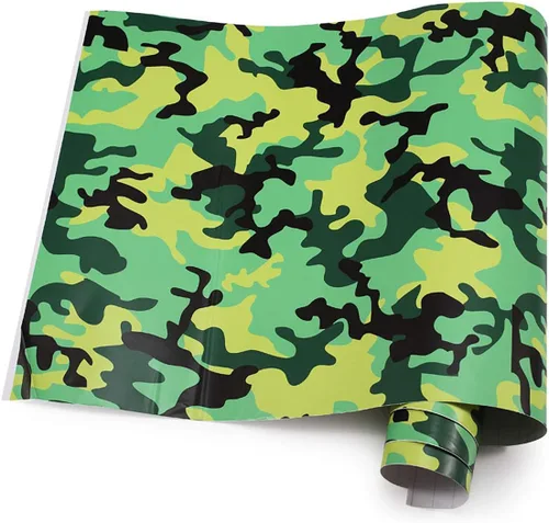 Vista 6 de Queenbox Rollo de vinilo autoadhesivo con estampado de camuflaje de PVC, 19.7 x 39.4 in, color blanco y negro