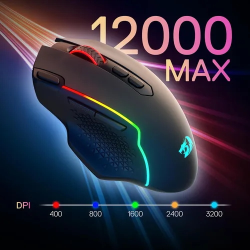 Vista 7 de Redragon M810 MAX - Mouse inalámbrico para juegos de 3 modos, 12000 DPI con cablemouse RGB inalámbrico con llave de fuego rápido, 8 botones macro
