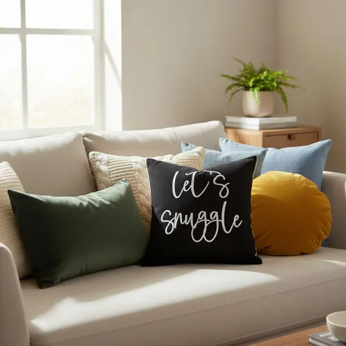 Vista 4 de Sunkifover Let's Snuggle - Funda de almohada decorativa, 18 x 18 pulgadas, algodón bordado en blanco y negro, funda de almohada para cama