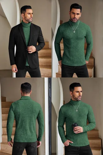 Vista 4 de Ekouaer Camisas de cuello alto para hombre, ligeras, de manga larga, acanaladas, térmicas, sin botones, tallas S-XXL