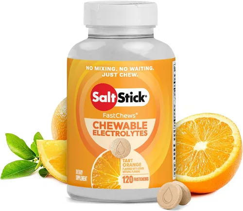 Vista 22 de SaltStick Electrolyte FastChews con cafeína – 60 tabletas masticables Citrus Burst – Tabletas de sal para correr e hidratar, masticables