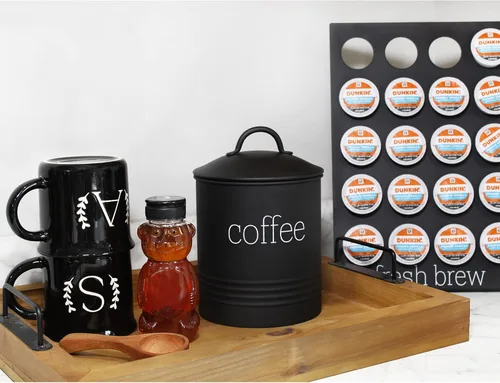 Vista 4 de AuldHome Design Recipiente de Café de Loza Esmaltada Negra; Almacenamiento de Café de Estilo Casa de Campo Moderno para Cocina