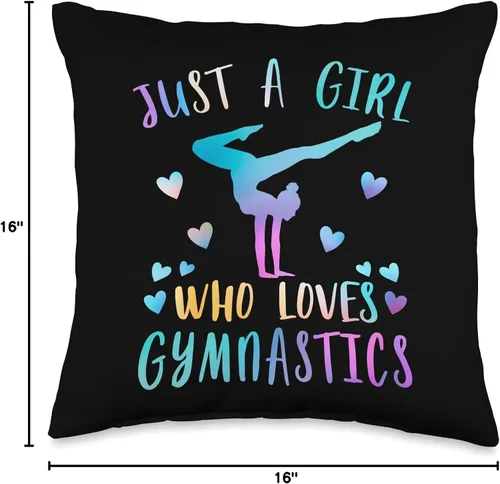 Vista 4 de Just A Girl Who Loves Gymnastics Cool Sport Lover Art - Almohada de gimnasia para mujeres y niñas, 16 x 16 pulgadas, multicolor