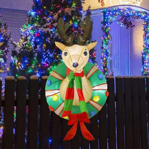 Vista 4 de Juegoal - Corona inflable de Navidad de 1.2 m con Rudolph, reno iluminado con luces LED integradas, decoración de Navidad para interiores