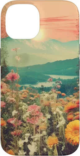 Vista 4 de iPhone 16 Boho Mountain Moon Phases Floral Aesthetic Chic Retro Sunset Case