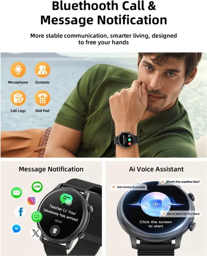 Vista 8 de Hwagol - Relojes inteligentes para hombres y mujeres, compatible con teléfonos Android (llamada Bluetooth), monitor de ritmo cardíaco y sueño, 100