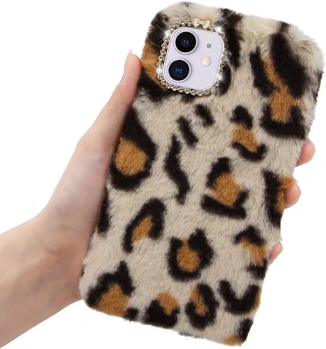 Vista 11 de LCHDA Funda de felpa para iPhone 7/iPhone 8, funda de piel de conejo, funda mullida y esponjosa para niñas, lindo pelo cálido de invierno, funda