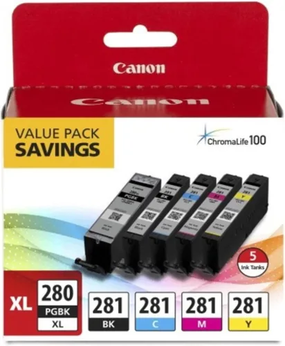 Vista 3 de Canon PGI-280XL/CLI-281 Paquete de 5 colores compatibles con TR8520, TR7520, TS9120, TS8120 Series, TS6120 Series & Ink 1432C002 Papel fotográfico