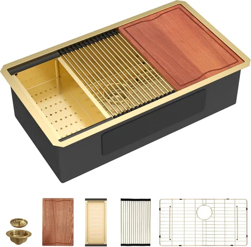 Vista 13 de Dcolora Fregadero de barra pequeño dorado de 13 x 15 pulgadas, acero inoxidable 304 de calibre 16, tablero de cubierta para ahorrar espacio