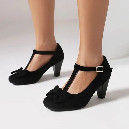 Vista 3 de Elerhythm Zapatos de tacón estilo Mary Jane vintage para mujer con lazo Gatsby de los años 50, puntera cerrada, estilo victoriano de los años 20