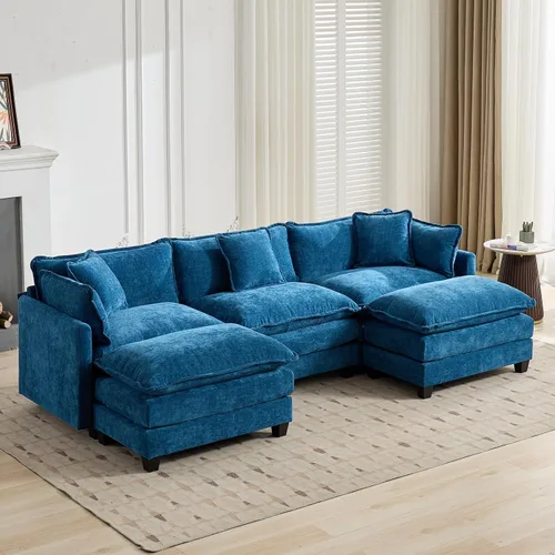 Vista 59 de Sofá seccional modular, sofá seccional en forma de L de 76.7 pulgadas con otomana móvil, cómodo loveseat de chenilla nube con reposabrazos