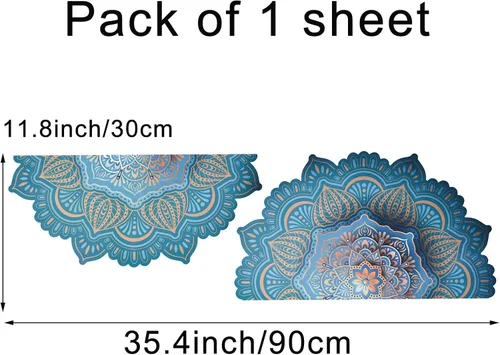 Vista 2 de Pinenjoy Calcomanía de pared de mandala grande, flor de loto azul, removible, indio Namaste, mural de pared de 18.5 x 18.5 pulgadas para yoga