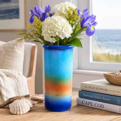 Vista 5 de Handmade USA Ocean Blue VASE - 9" H x 4.5" W Perfect Pottery Wedding Gift Individually Signed by Award-Winning Artist Judith Stiles in Cape Cod
