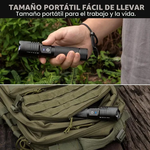Vista 8 de Linterna LED recargable de alto lúmenes, 990,000 lm luz de flash súper brillante con 5 modos, potente Lintera para el hogar, campamento