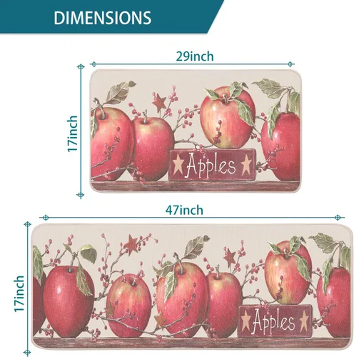Vista 2 de Apples Farmhouse - Juego de tapetes de cocina de 2 a 17 x 29 y 17 x 47 pulgadas, alfombras decorativas antideslizantes para el hogar y la cocina