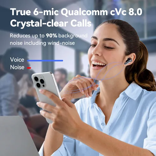 Vista 4 de Auriculares EarFun Air Pro 3 con cancelación de ruido, sonido adaptativo Qualcomm® aptX™, 6 micrófonos CVC 8.0 ENC, auriculares Bluetooth 5.3