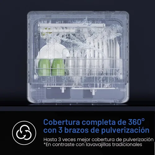 Vista 5 de AIRMSEN Lavaplatos de encimera grande y delgado con estante completo de 2 niveles, lavavajillas portátiles con tanque de agua incorporado de 5L, 3