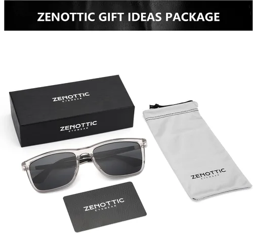 Vista 6 de ZENOTTIC Lentes de sol polarizados para hombre, cuadrados, ultraligeros, marco de fibra de carbono, protección UV400, gafas de sol clásicas