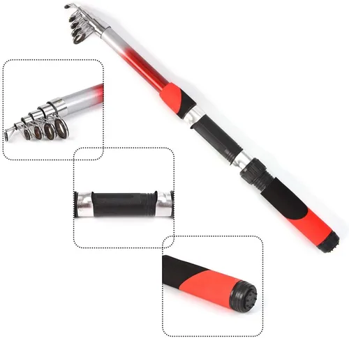 Vista 6 de Kit completo de carrete de caña de pescar con 2 cañas de pescar telescópicas de 6.9 ft, 2 carretes de señuelos de pesca ganchos accesorios bolsa