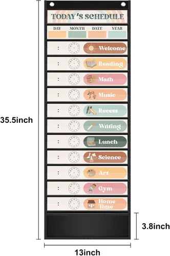 Vista 7 de Set de Tablas de Bolsillo de Horario Diario con Tema Boho, Decora Tu Aula o Hogar para Pre-Kinder a Sexto Grado, Negro