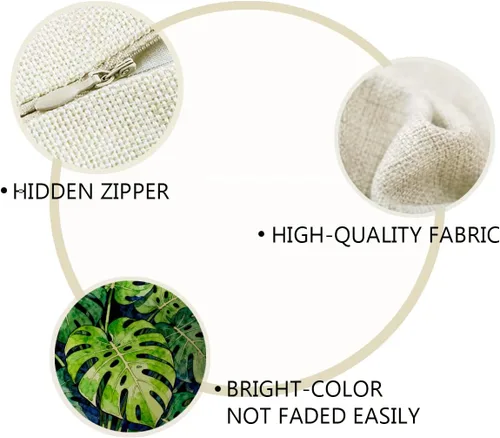 Vista 4 de Juego de 2 fundas de almohada de hojas de Monstera con diseño de hojas de palmera tropical, con temática botánica, fundas de almohada decorativas