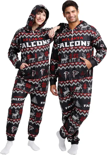 Vista 12 de FOCO Unisex NFL Team Logo Pajamas One Piece Onesie Patrón feo navideño